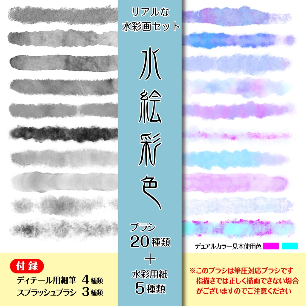procreate用 水絵彩色(水彩ブラシと水彩用紙データ)