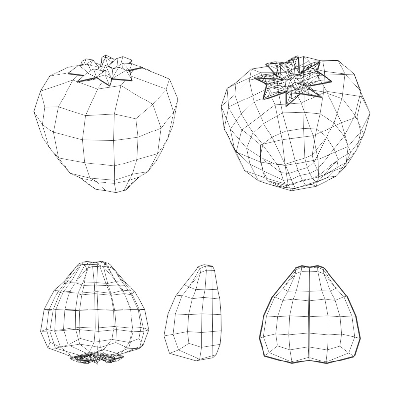 食べ物モデル いちご(ヘタあり/ヘタなし・四分の一カット・半分カット)F_010【オリジナル】