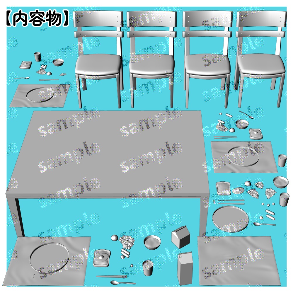 【クリスタ用3D】朝食付きテーブルセット