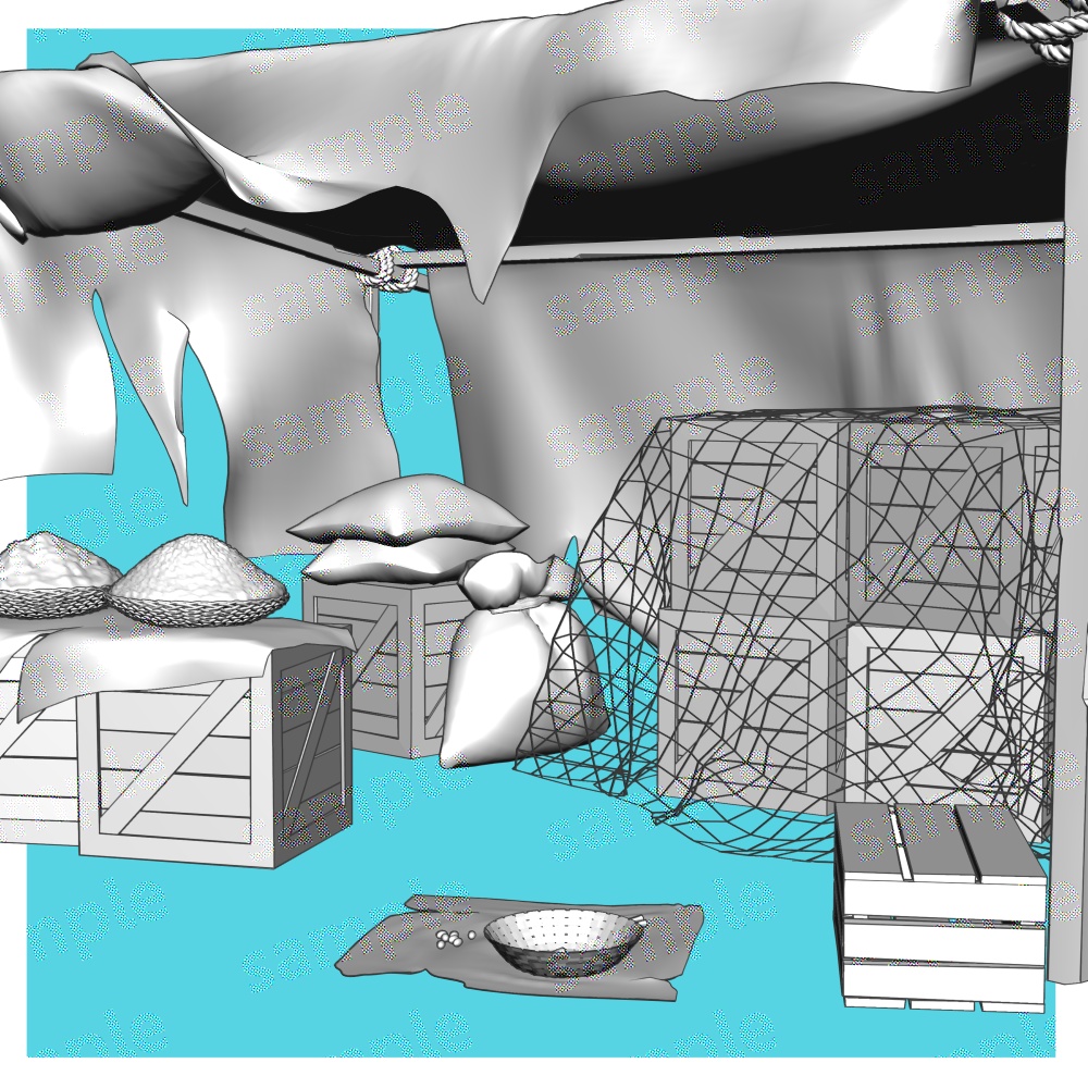 【クリスタ用3D】ちょっとボロボロな露店セット