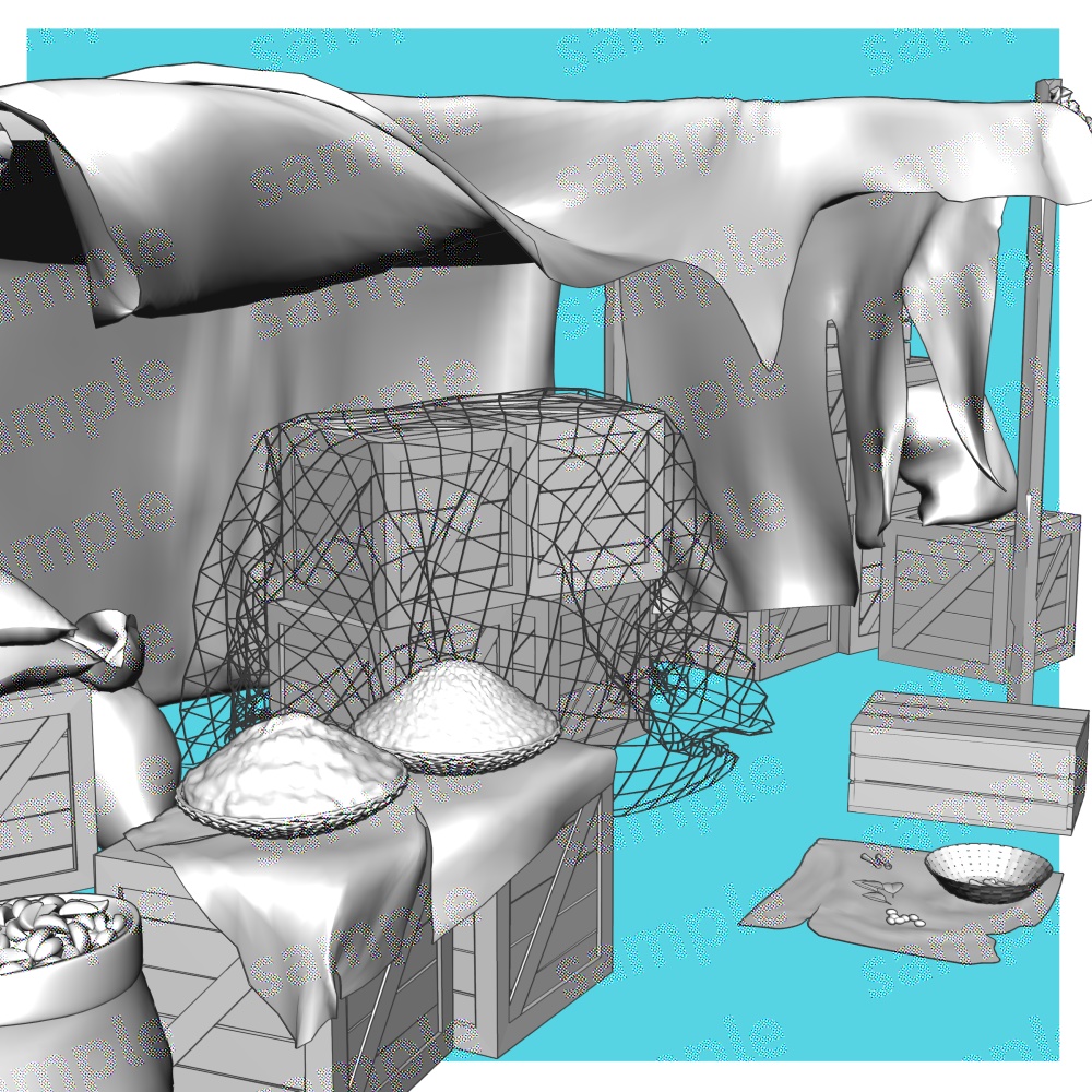 【クリスタ用3D】ちょっとボロボロな露店セット