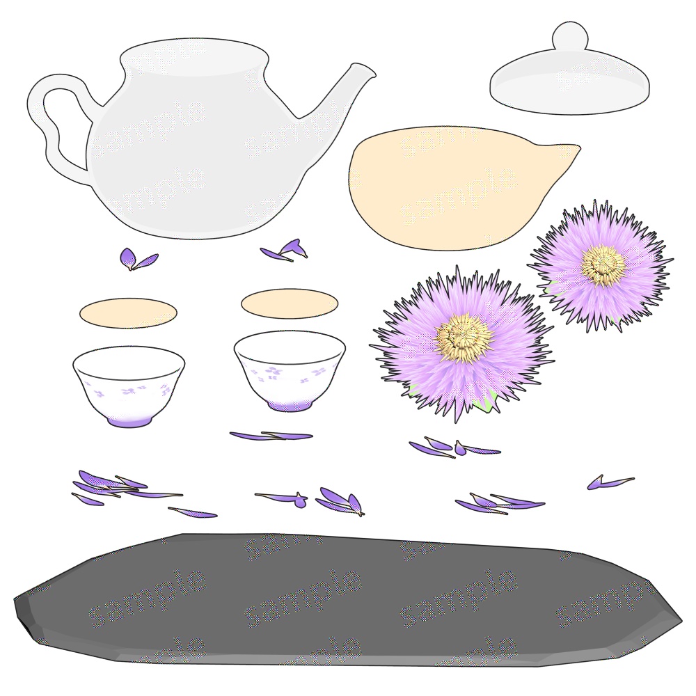【クリスタ用3D】花茶セット