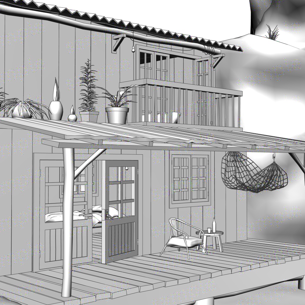 【クリスタ用3D】外観&内観付きコテージ