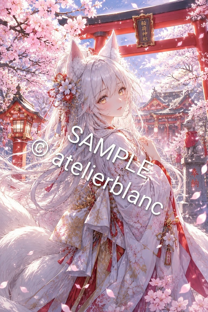 雪桜の白狐【AIイラスト全5枚】
