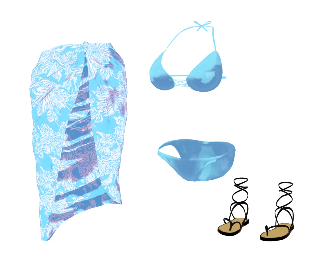 【狐薄 桔梗 カリン 対応】 ロングパレオビキニ 【VRChat】