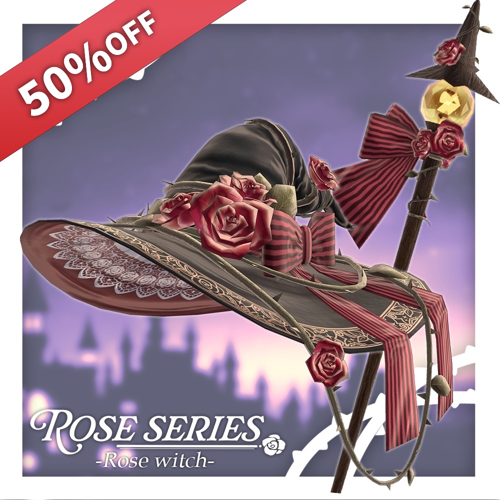 【50％OFFセール】バラの魔女の帽子&魔法の杖 -Rose witch-