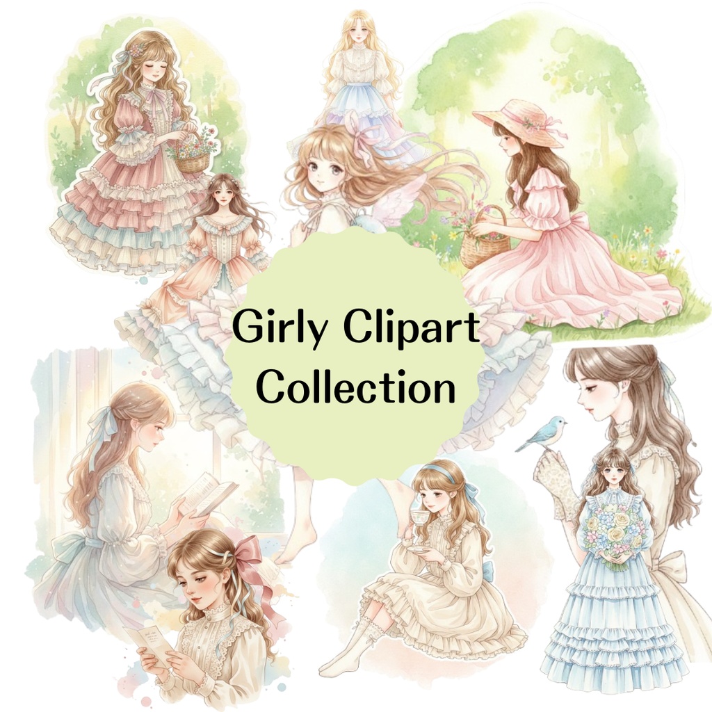 【素材集】水彩のアンティークガーリー素材コレクション