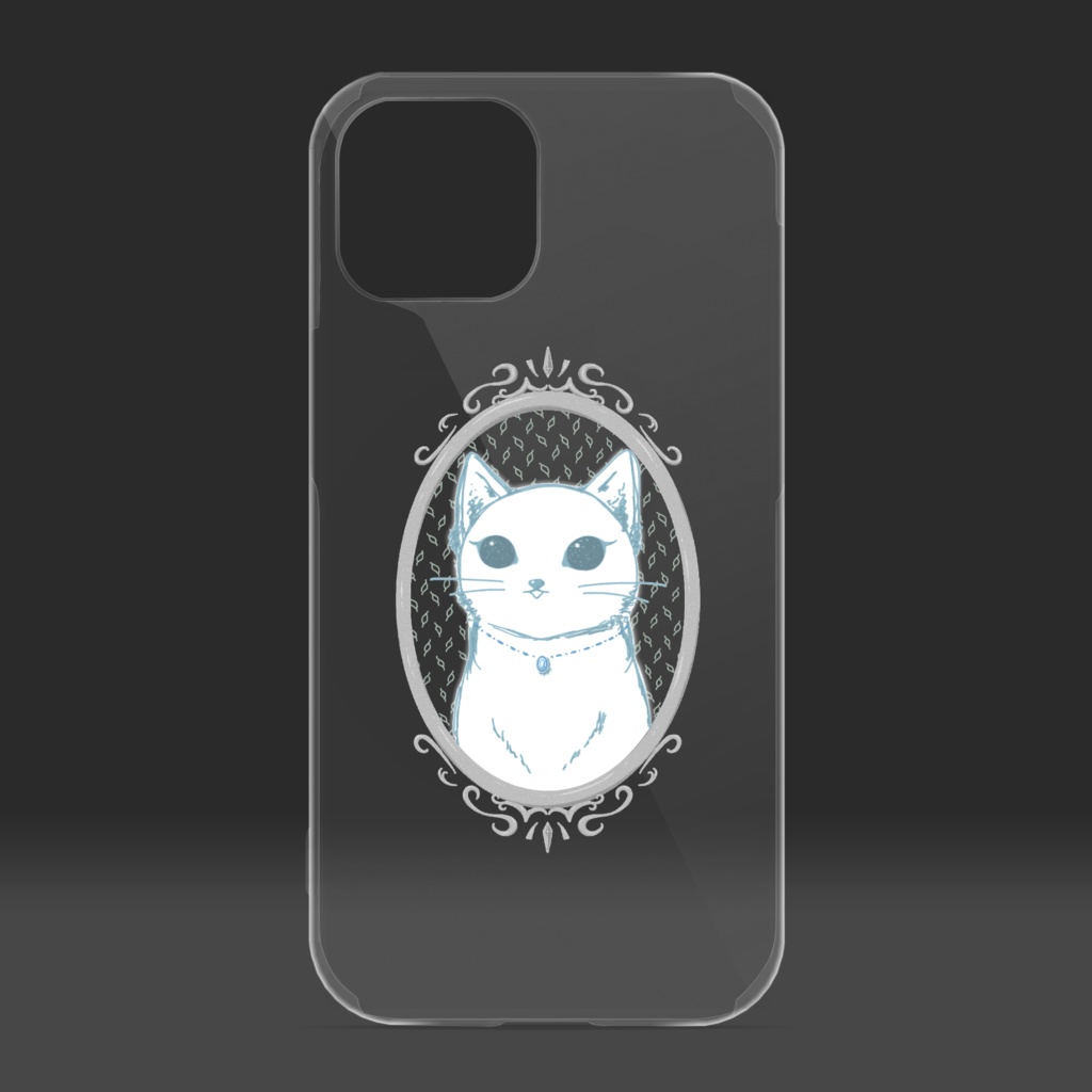 ブルーネックレスの白猫