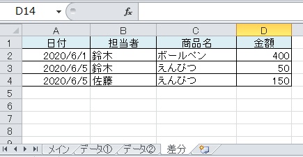 2つのデータの差分を抽出したい:【ExcelVBAツール】