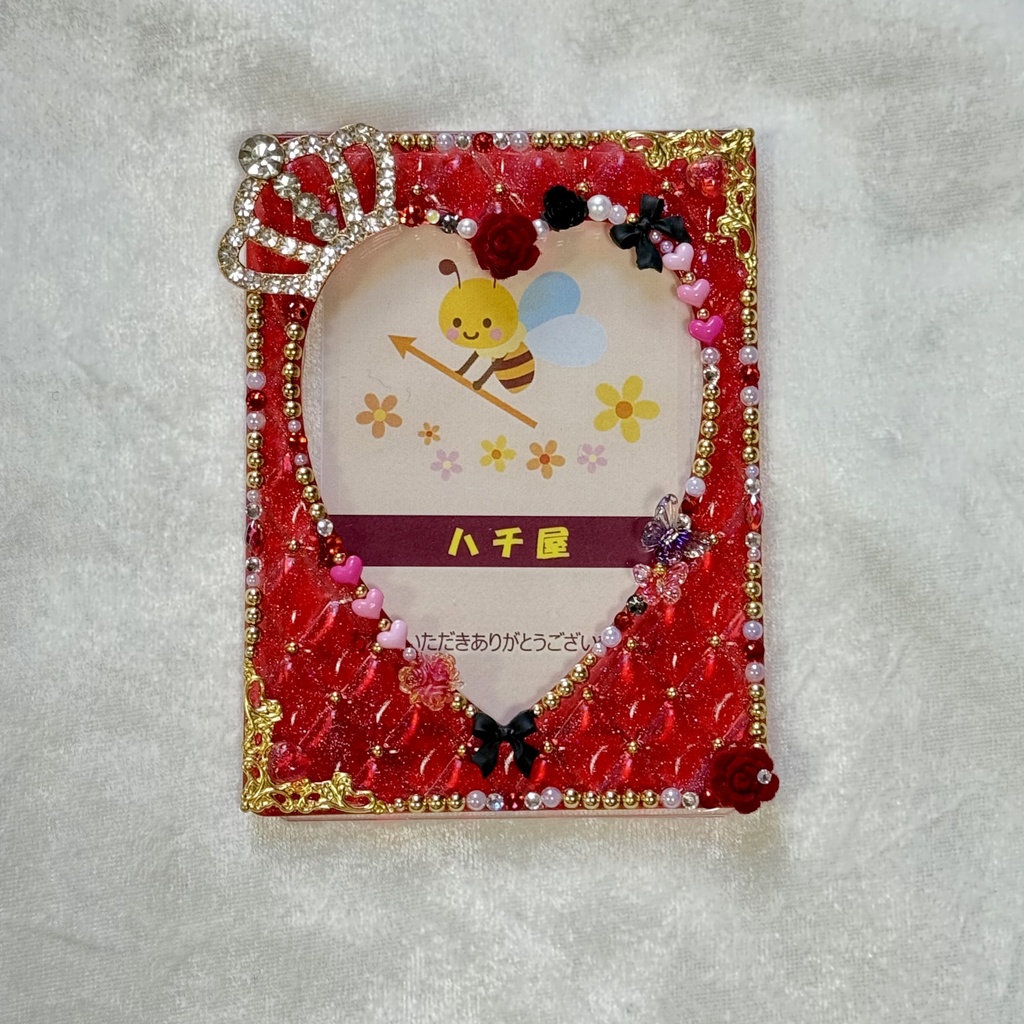 B8サイズ　硬質ケースデコ　赤系　ハートキルティング