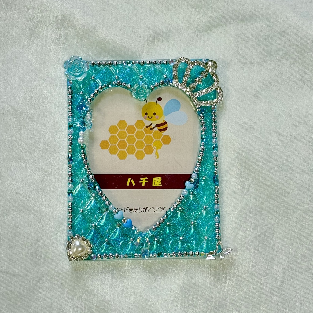 B8サイズ 硬質ケースデコ 水色系 ハートキルティング