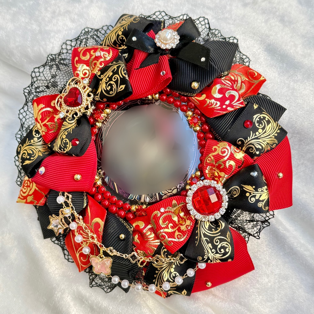 56mm~57mm 缶バッジ用 ロゼット レッド×ブラック