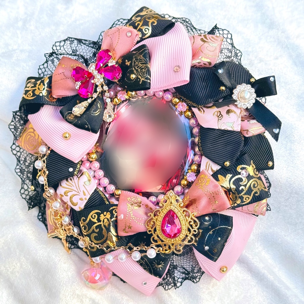 56mm～57mm　缶バッジ用　ロゼット　ピンク×ブラック