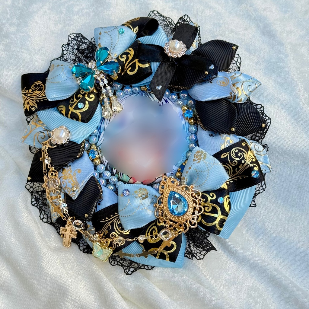 56mm～57mm　缶バッジ用　ロゼット　ライトブルー×ブラック