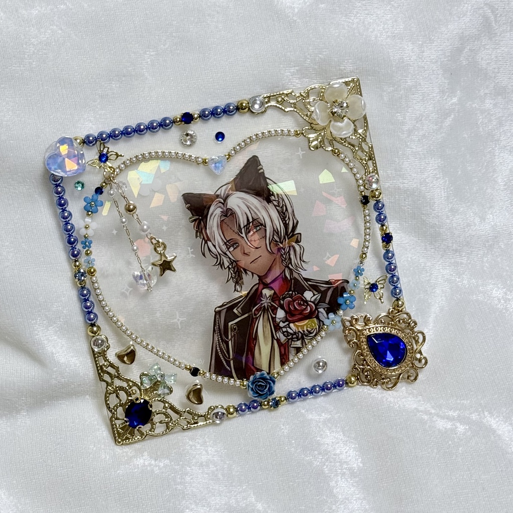 コースターサイズ 硬質ケースデコ ハート ブルー(青)系