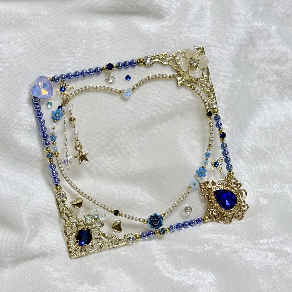 コースターサイズ　硬質ケースデコ　ハート　ブルー（青）系