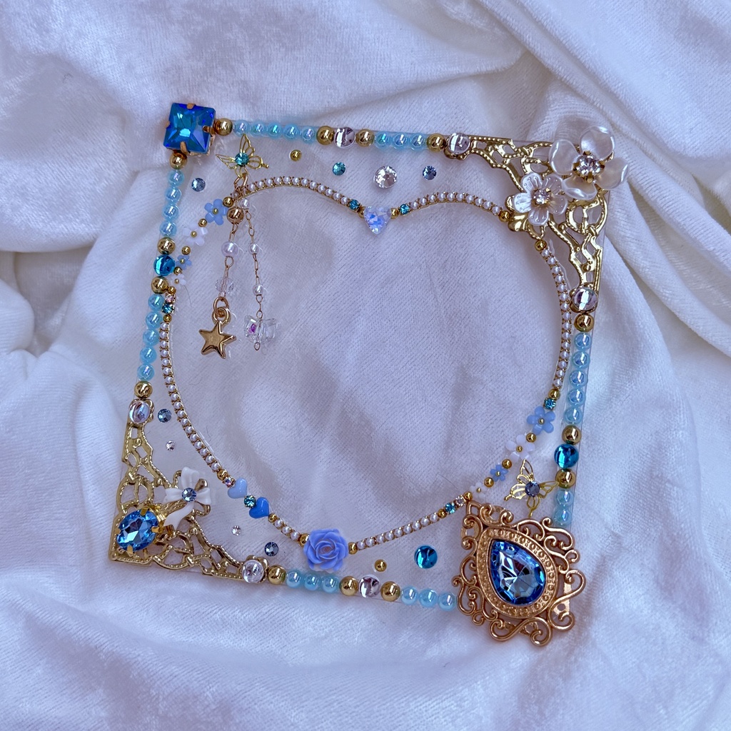 コースターサイズ　硬質ケースデコ　ハート　ライトブルー（水色）系