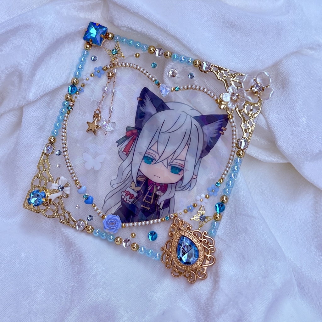 コースターサイズ 硬質ケースデコ ハート ライトブルー(水色)系