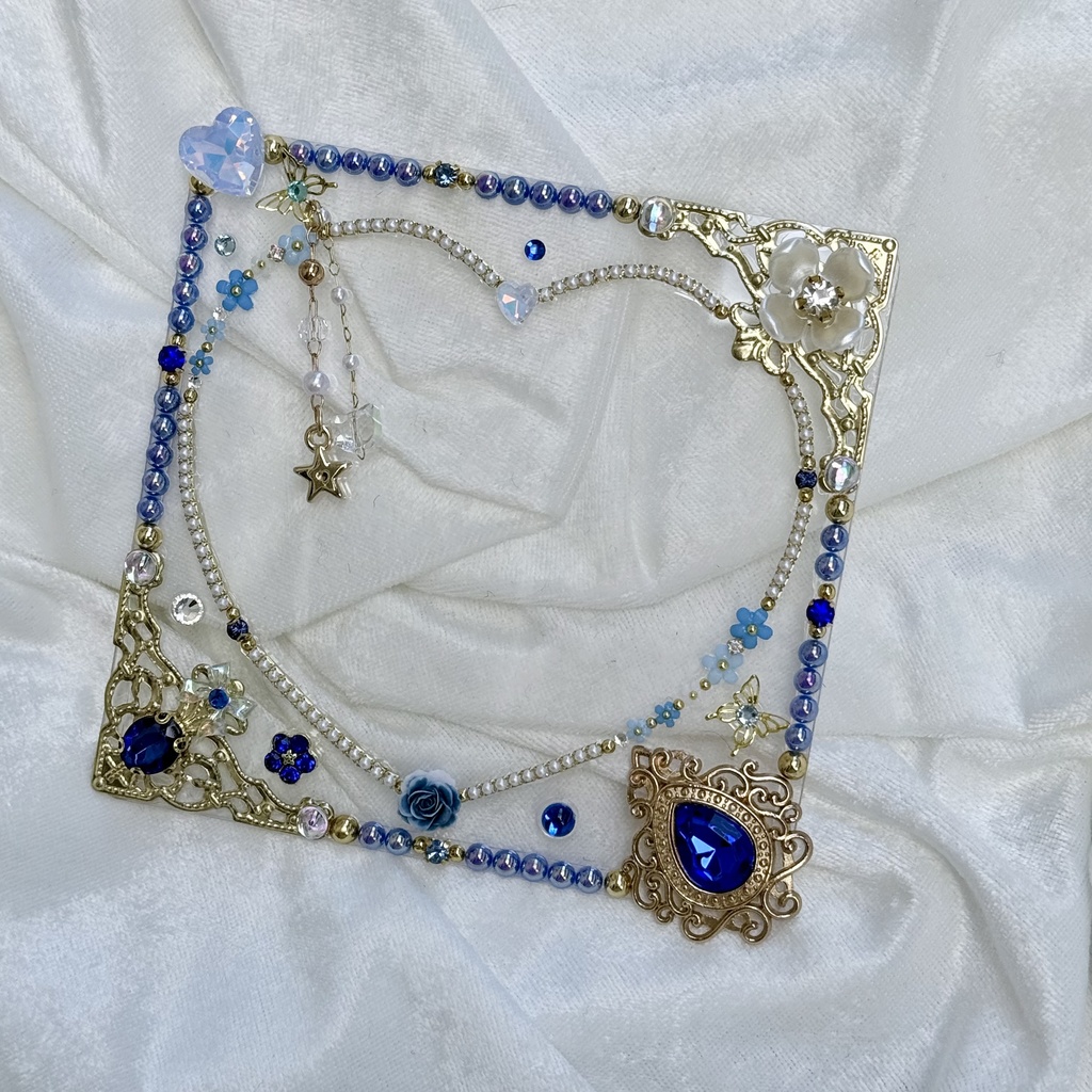 コースターサイズ 硬質ケースデコ ハート ブルー(青)系