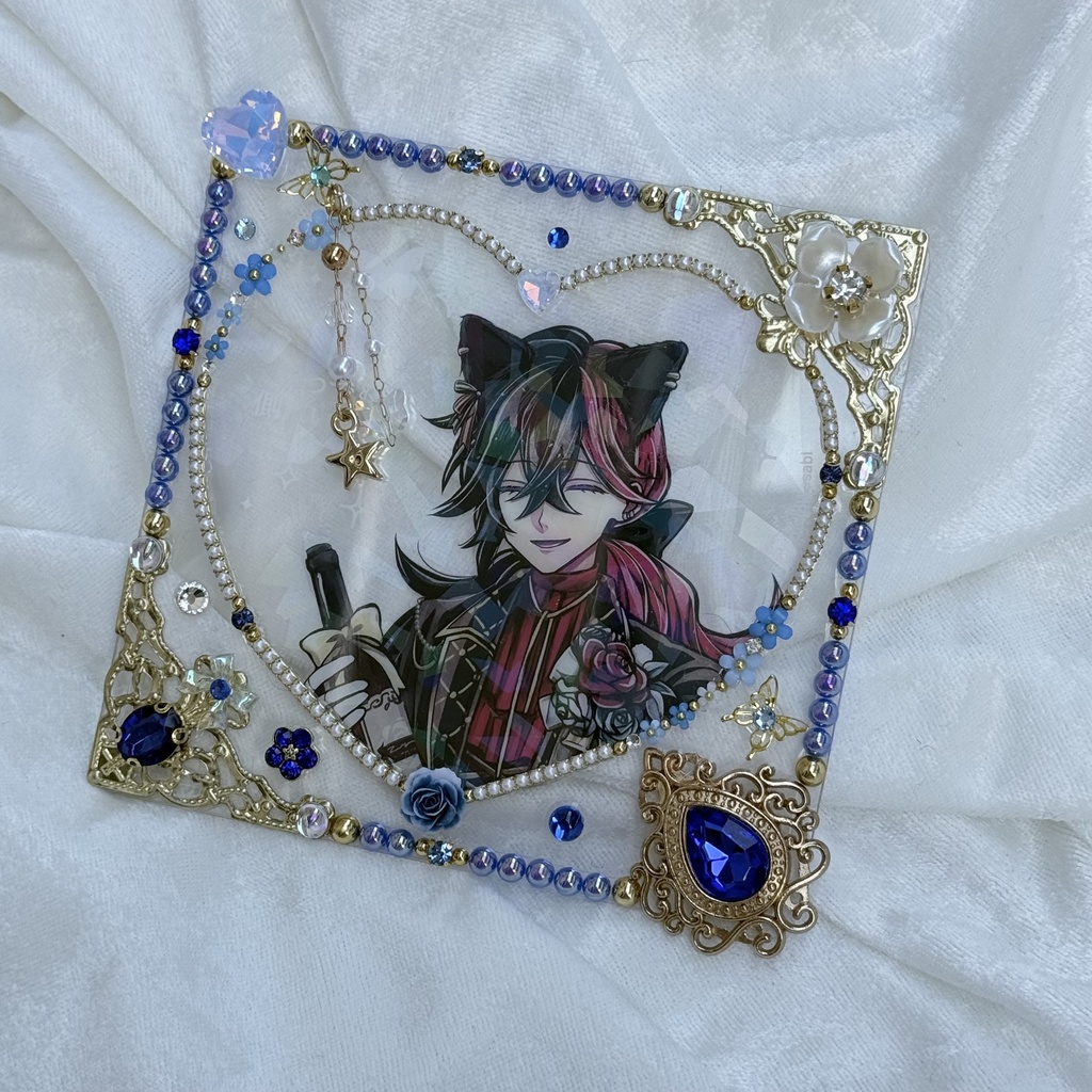 コースターサイズ 硬質ケースデコ ハート ブルー(青)系