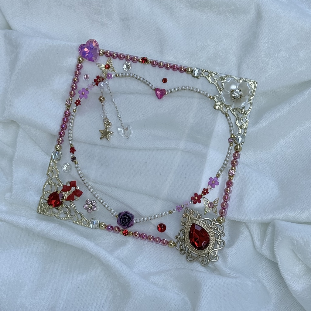 コースターサイズ　硬質ケースデコ　ハート　レッド（赤）系