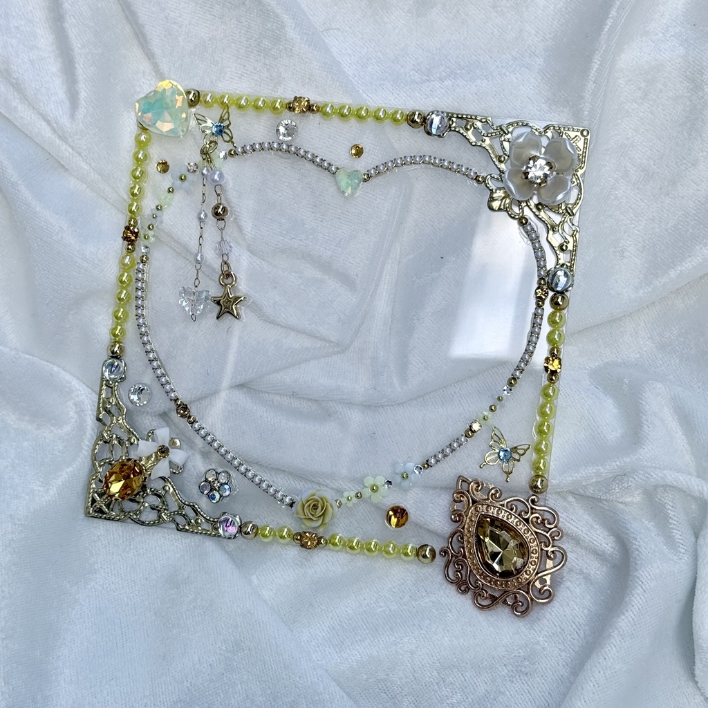 コースターサイズ　硬質ケースデコ　ハート　イエロー（黄色）系