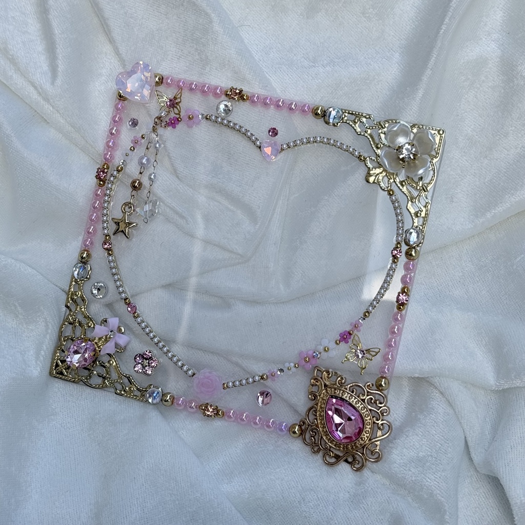 コースターサイズ　硬質ケースデコ　ハート　薄ピンク（桃色）系