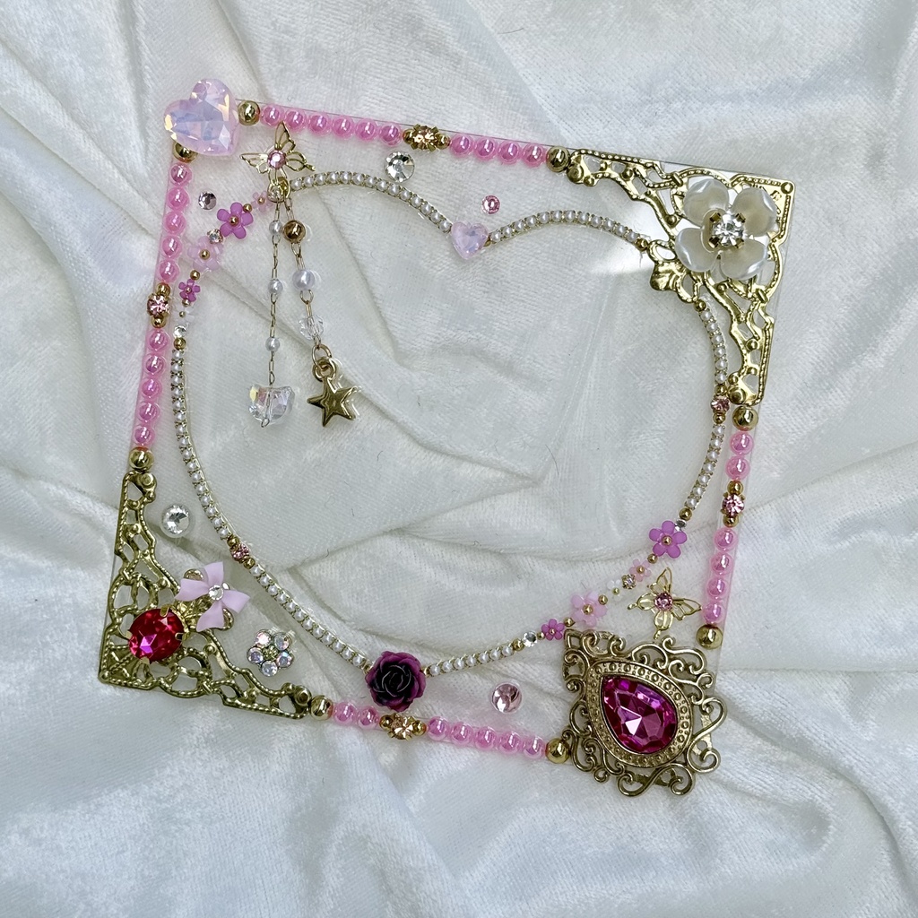 コースターサイズ　硬質ケースデコ　ハート　濃ピンク（桃色）系