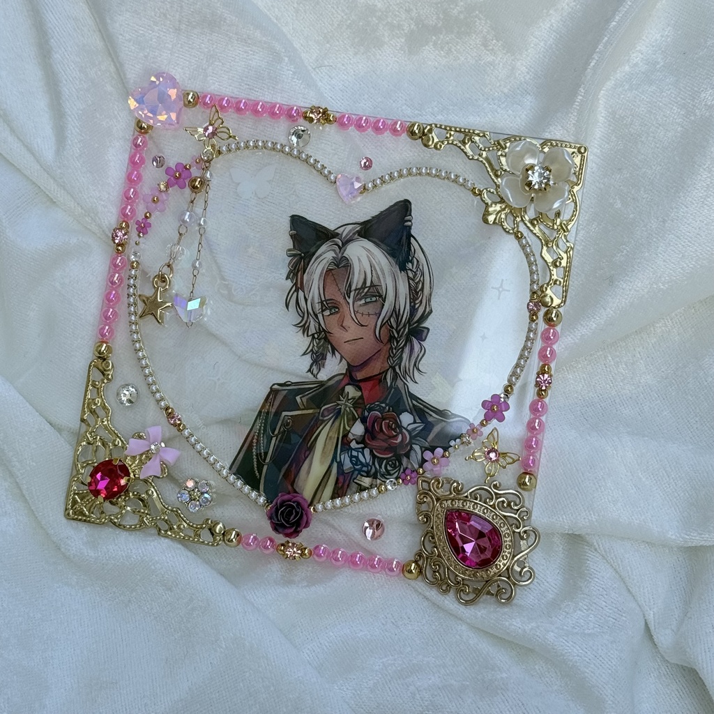 コースターサイズ 硬質ケースデコ ハート 濃ピンク(桃色)系