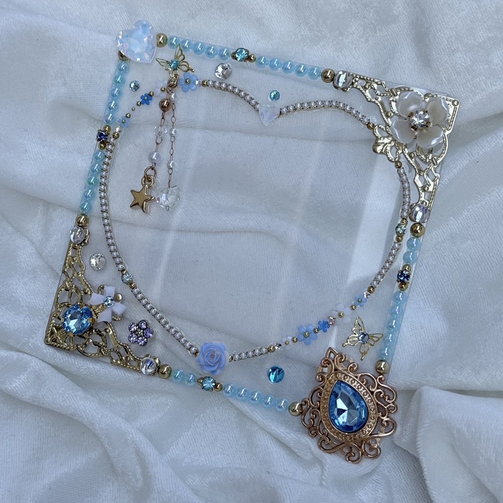 コースターサイズ　硬質ケースデコ　ハート　ライトブルー（水色）系　①