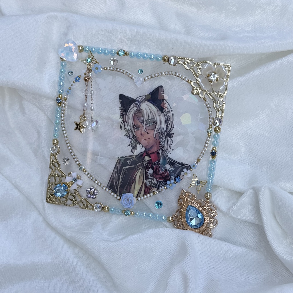 コースターサイズ 硬質ケースデコ ハート ライトブルー(水色)系 ①