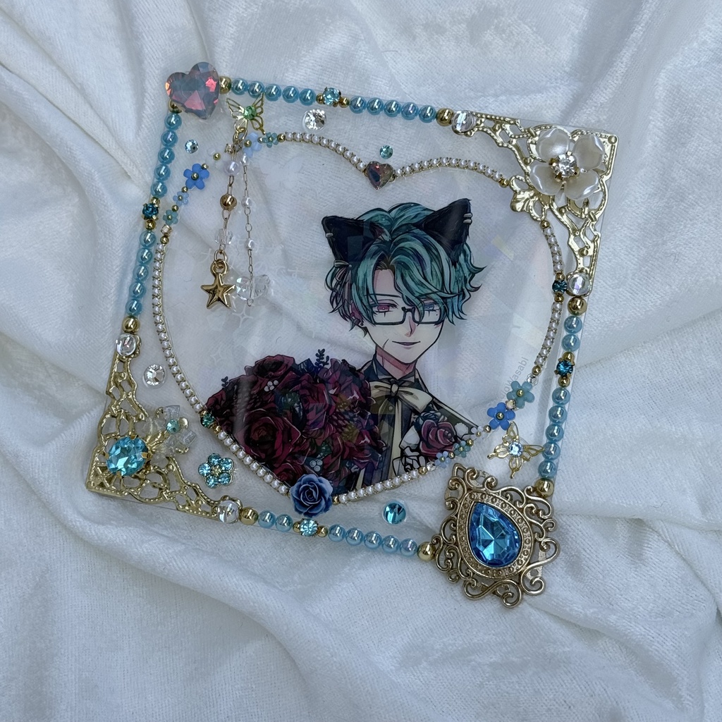 コースターサイズ 硬質ケースデコ ハート ライトブルー(水色)系 ②