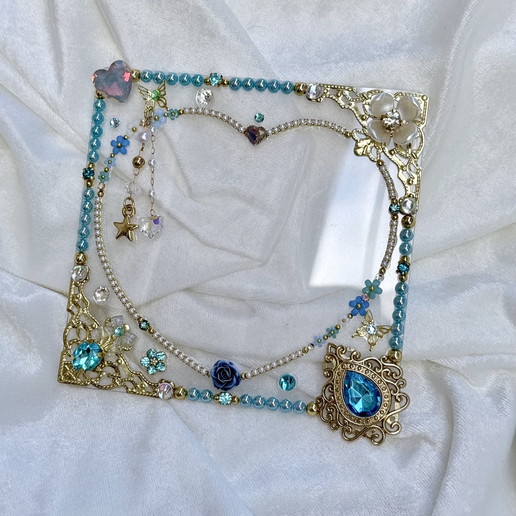 コースターサイズ　硬質ケースデコ　ハート　ライトブルー（水色）系　②