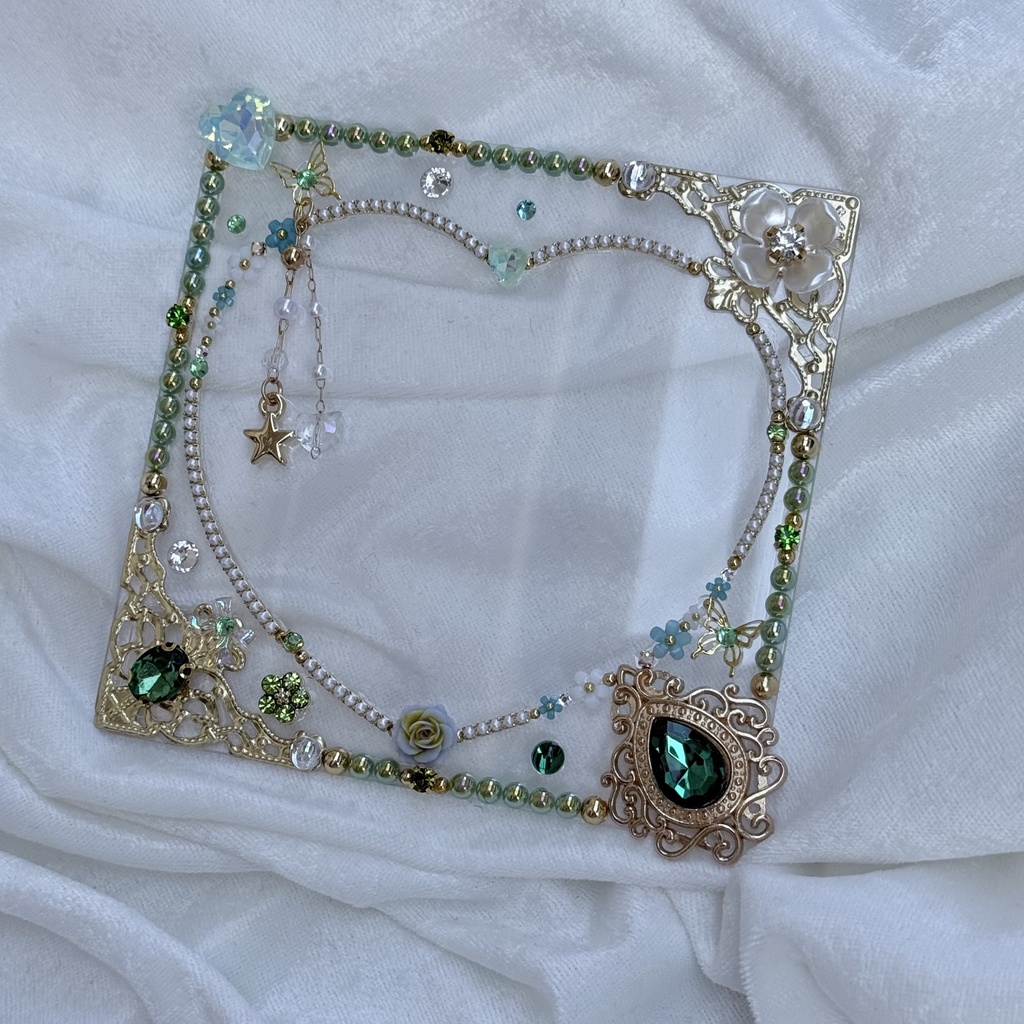 コースターサイズ　硬質ケースデコ　ハート　グリーン（緑）系