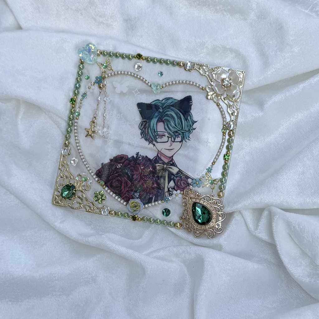 コースターサイズ 硬質ケースデコ ハート グリーン(緑)系