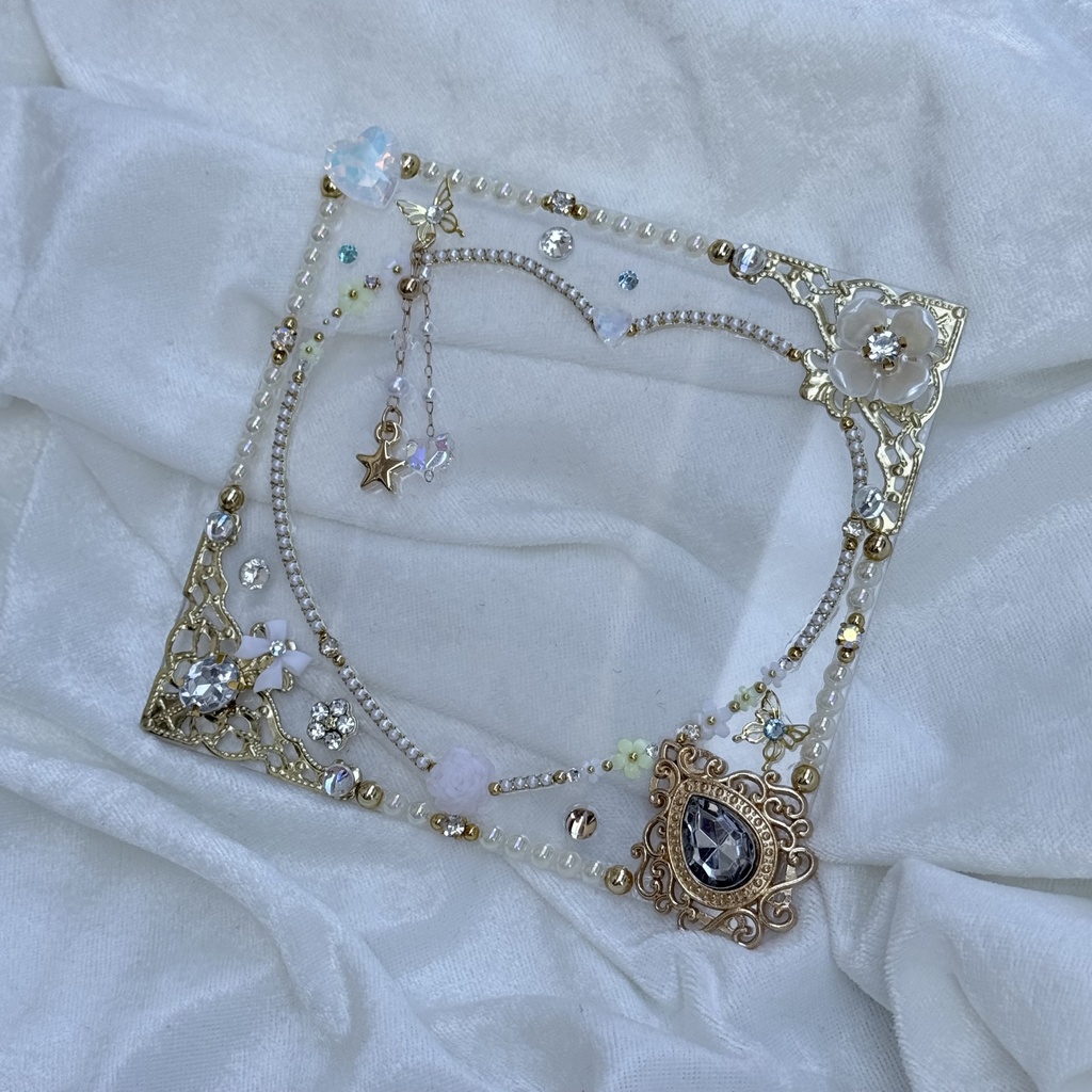 コースターサイズ　硬質ケースデコ　ハート　ホワイト（白）系