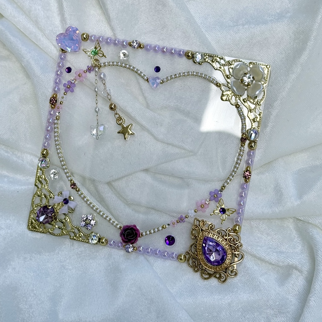 コースターサイズ　硬質ケースデコ　ハート　パープル（紫）系