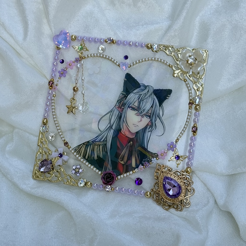 コースターサイズ 硬質ケースデコ ハート パープル(紫)系