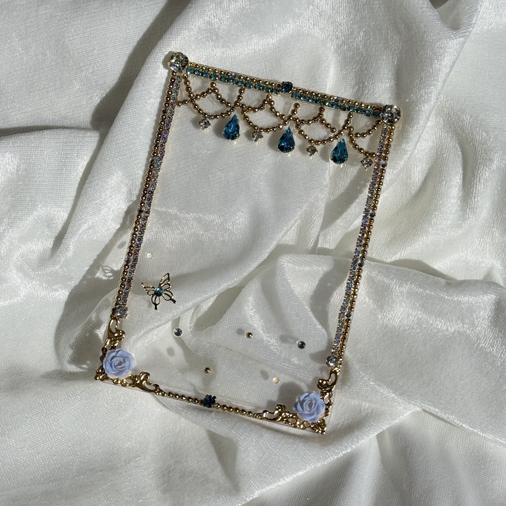 B8サイズ　硬質ケースデコ　レース　ライトブルー（水色）系