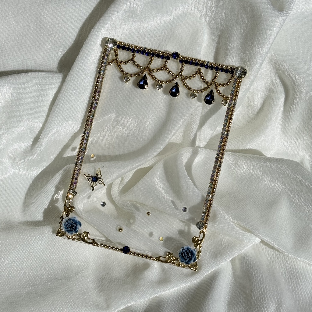 B8サイズ　硬質ケースデコ　レース　ブルー（青）系