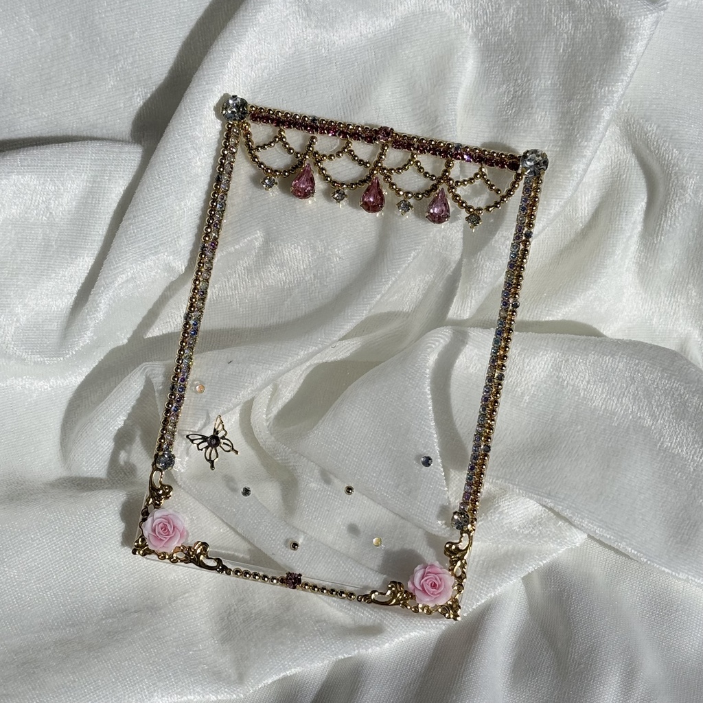 B8サイズ　硬質ケースデコ　レース　ピンク（桃）系