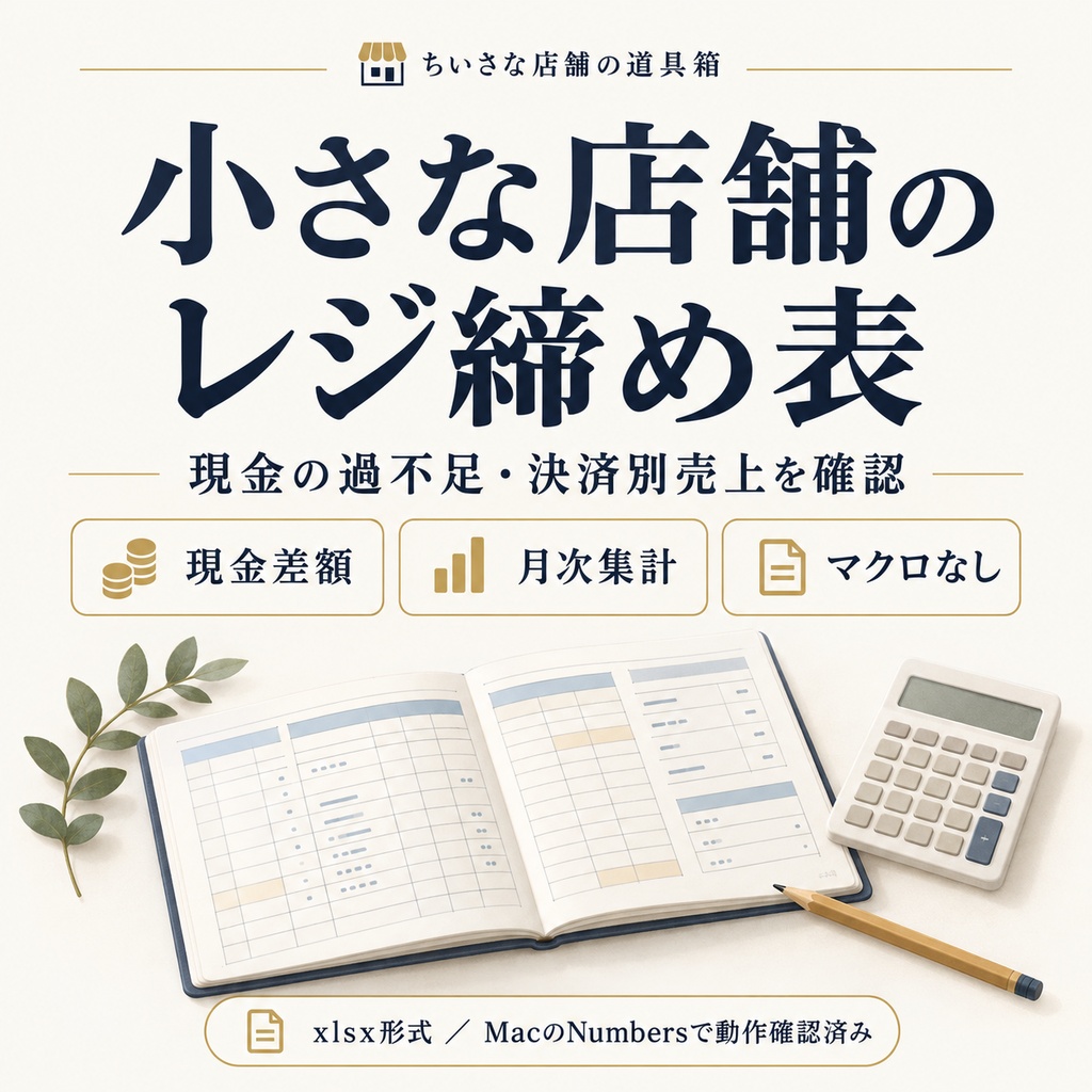 小さな店舗のレジ締め表｜現金過不足・決済別売上を確認【xlsx形式】