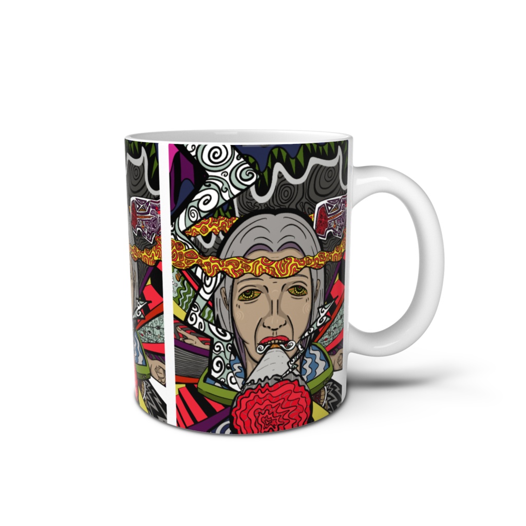 3回見たら〇ぬサイケデリック婆 マグカップ