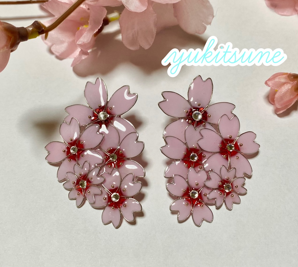 233# ピアス ハンドメイド フラワー レジン 桜 - ピアス