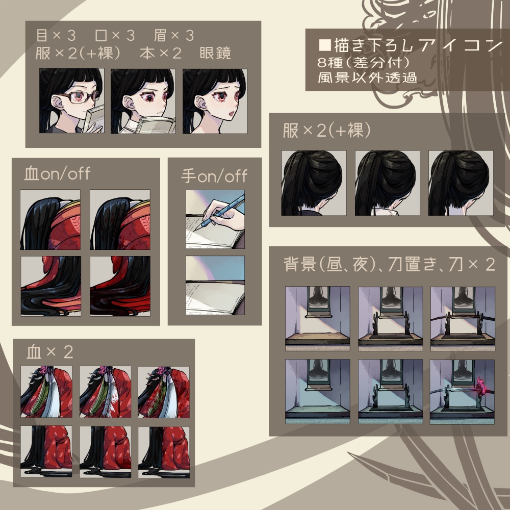 怪異化×学生(セーラー服)【PSD立ち絵、追加アイコン】