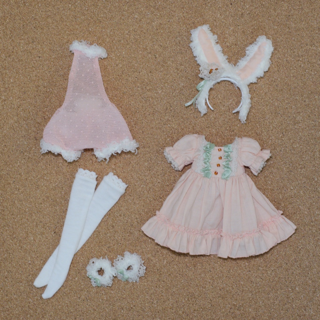 1/6ドール用【うさぎテディ&ドレスセット】