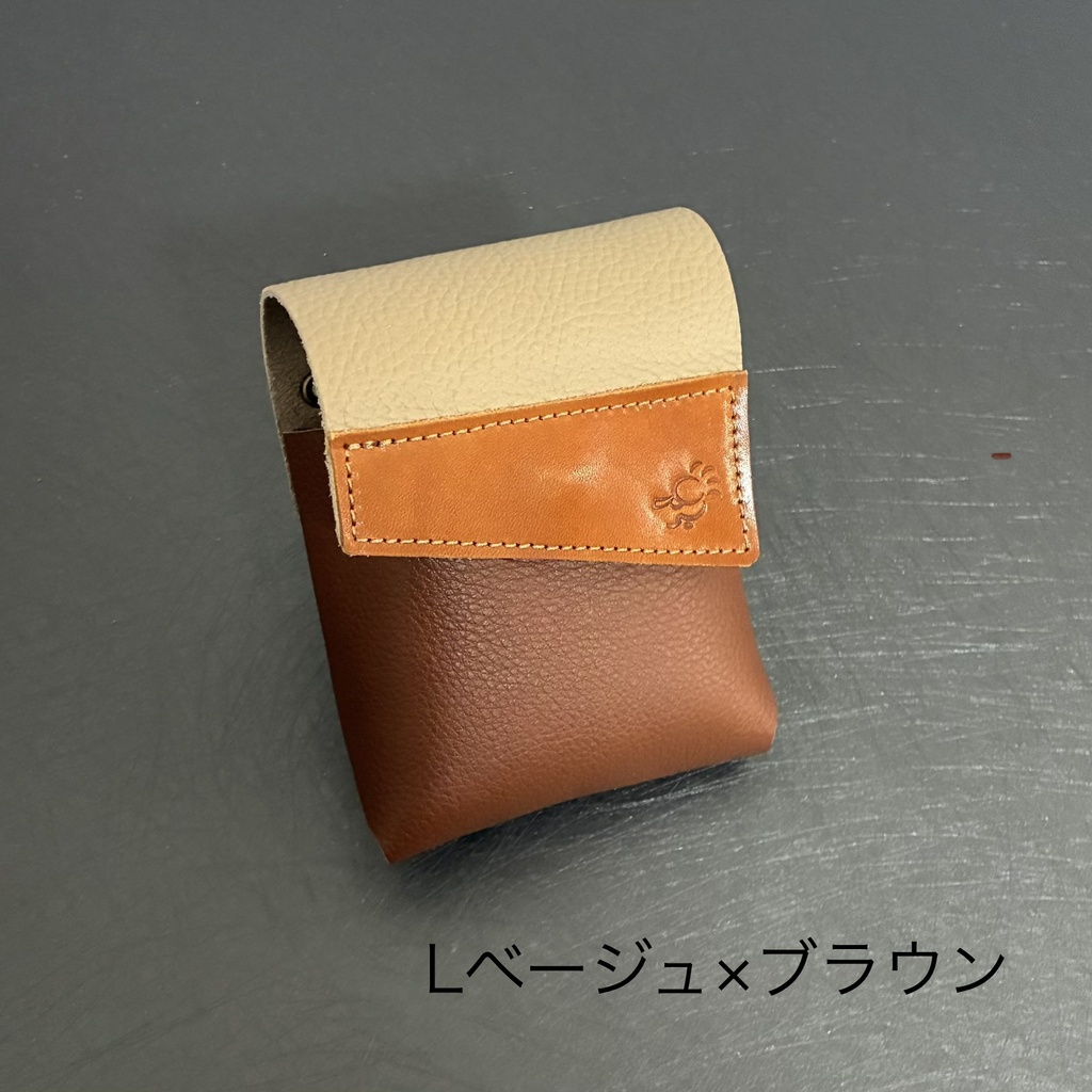 革のコインシリンダーケースD「Lベージュ×ブラウン」柔らかい革100円・500円兼用「革工房ここづくり」
