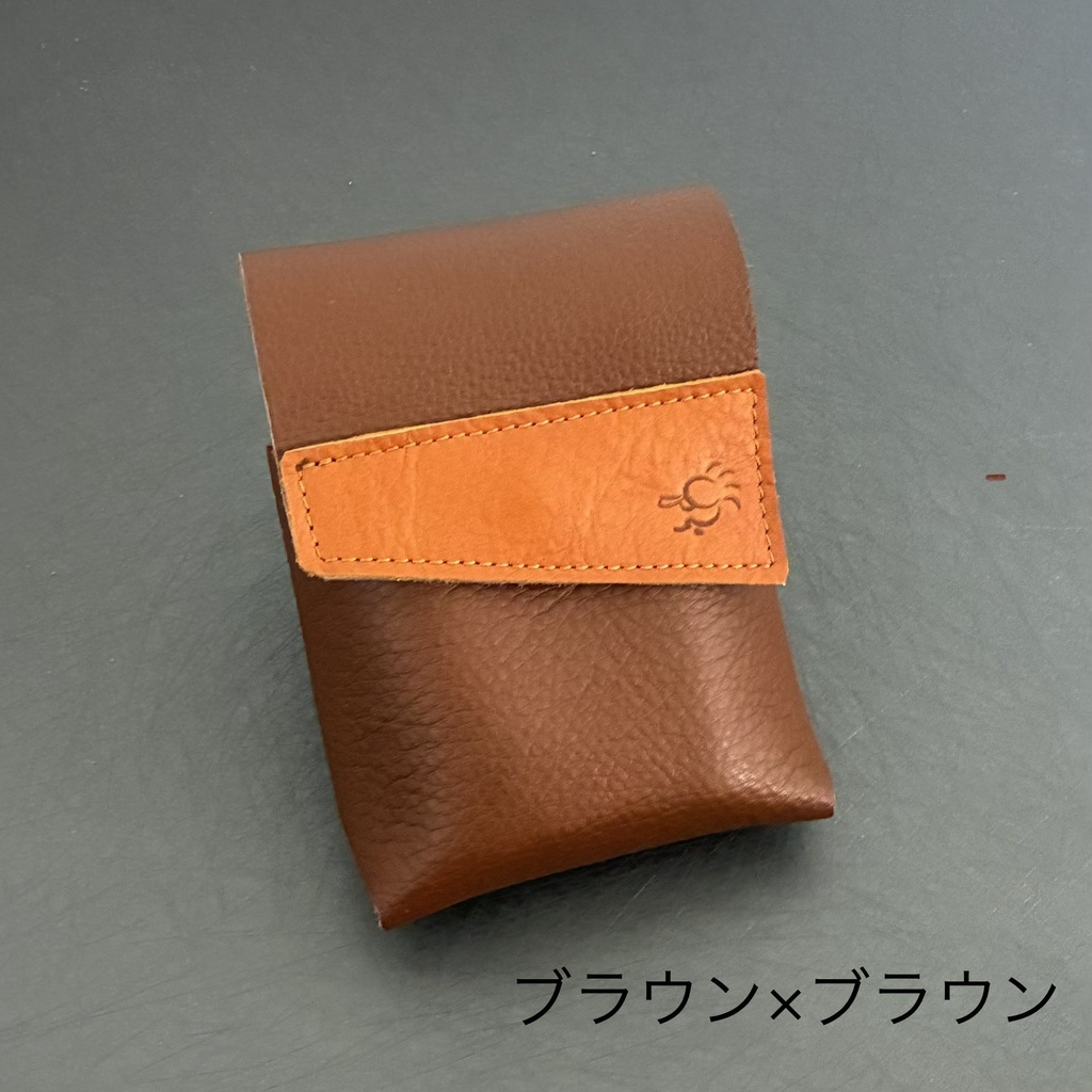 革のコインシリンダーケースD「ブラウン×ブラウン」柔らかい革100円・500円兼用「革工房ここづくり」