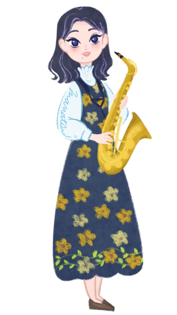 サックス吹きmanatsu。ピンバッジ