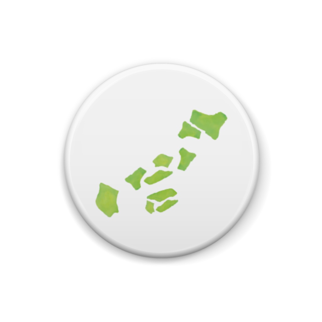 缶の思い出「拾ったガラス片で大陸づくり」缶バッジ（25×25mm）